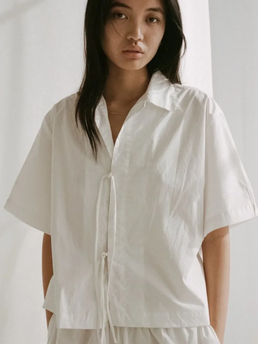 Deiji Studios Tie Front Shirt White - Picture 4 of 6